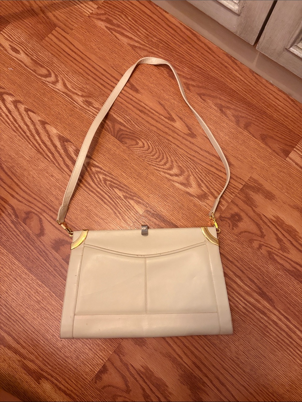 Lou Taylor 1960s vintage Cream Shoulder Bag with Gold Corner Accents
